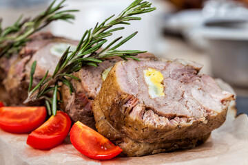baked pork pork with eggs inside meat