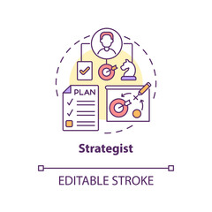 Strategist concept icon. Digital marketing sphere profession abstract idea thin line illustration. Isolated outline drawing. Editable stroke. Roboto-Medium, Myriad Pro-Bold fonts used