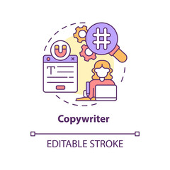 Copywriter concept icon. Text content maker. Digital marketing profession abstract idea thin line illustration. Isolated outline drawing. Editable stroke. Roboto-Medium, Myriad Pro-Bold fonts used