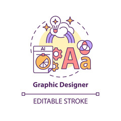 Obraz premium Graphic designer concept icon. Digital marketing profession abstract idea thin line illustration. Isolated outline drawing. Editable stroke. Roboto-Medium, Myriad Pro-Bold fonts used