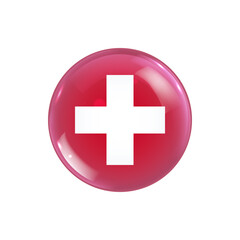 Obraz premium Switzerland flag icon round badge or button. Glossy sphere vector illustration.