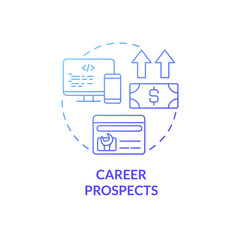 Career prospects blue gradient concept icon. Development job benefits. Coding abstract idea thin line illustration. Isolated outline drawing. Roboto-Medium, Myriad Pro-Bold fonts used
