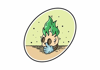 skull head with flame and thumb up illustration