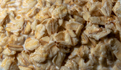 Close up of oatmeal with milk