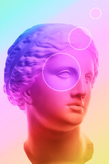 Gypsum copy of ancient statue Venus head isolated on white background. Plaster sculpture woman face.