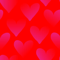 Seamless pattern, pink gradient hearts on red. Beautiful romantic design for decoration