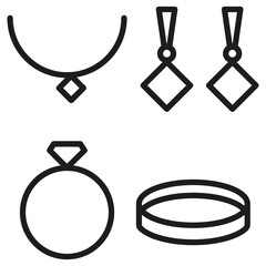 Zestaw ikon przedstawiających biżuterię.