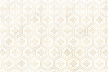 亀甲花菱の和柄背景素材　金色　植物　和紙風テクスチャ　上品　白　六角形　日本の伝統的な柄　タイル - obrazy, fototapety, plakaty