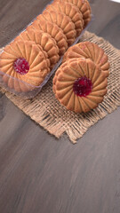 Top view of Sweet jam biscuits. Sandwich biscuits or Cream biscuits isolated.