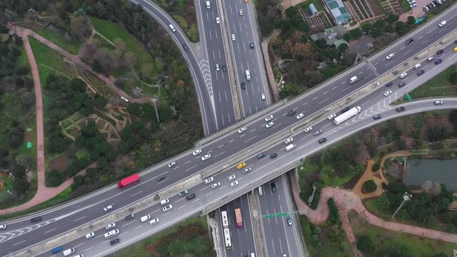 Aerial of highway road crossing in Istanbul, Turkey