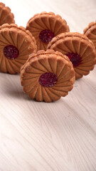 Top view of Sweet jam biscuits. Sandwich biscuits or Cream biscuits isolated.