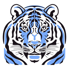 Blue tiger symbol. Icon, logo or tattoo. Vector illustration.