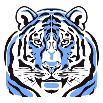 Blue tiger symbol. Icon, logo or tattoo. Vector illustration.