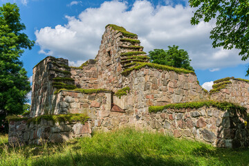 Old medieval church ruin in the Swedish countryside