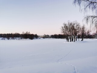 Catherine Park in Pushkin on a winter day