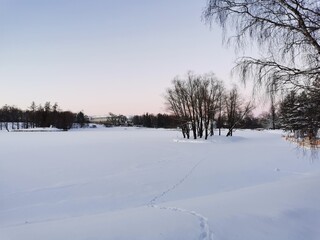 Catherine Park in Pushkin on a winter day