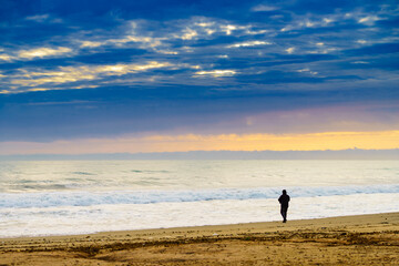 Angler with fishing rod on sea shore