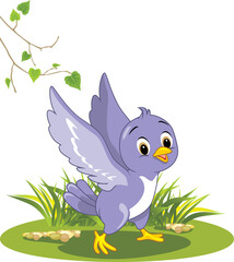 Happy little bird learns to fly