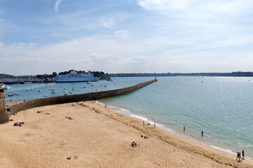 Harbor and beach in Saint-Malo city