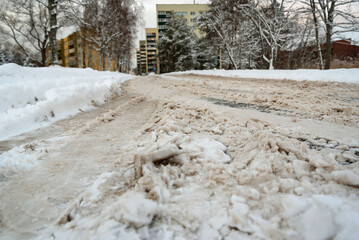 Road to the area of multi-storey buildings.