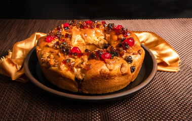 Close-up of rosca de reyes with copy space