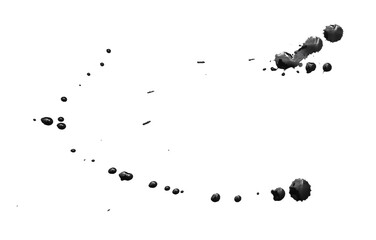 Drops of black paint on a white background.