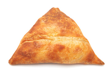 Puff samsa with meat isolated on a white background.