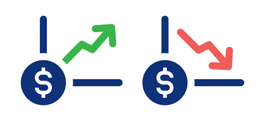 Dollar financial graph icon. Inflation and deflation chart symbol. Economy concept 