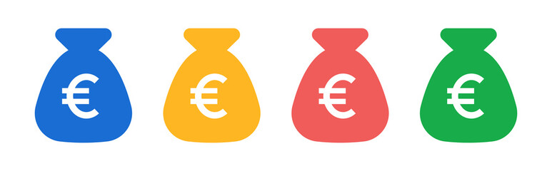 Money bag with euro sign vector icon collection.
