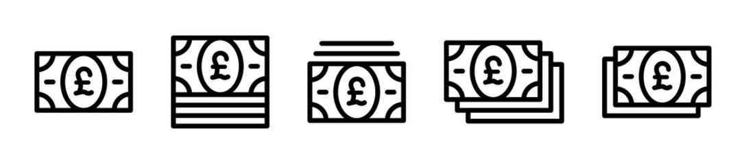 Obraz premium Pound money icon set. Pound banknote icon vector illustration.