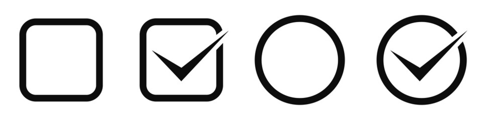 Blank and marked with a check mark. Check mark, check box icons. Vector illustration.