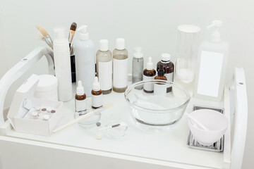 Cosmetic skin care products. Anti aging procedures in beauty salon