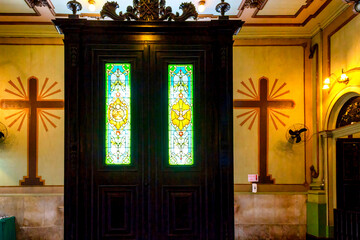 Colonial Stained Glass Door Inside of the Saint Joseph Catholic Church in Rio de Janeiro, Brazil