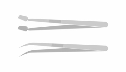 Vector set with metal tweezers. Medical instruments. Surgery, cosmetology. Medical forceps on a white background.