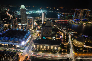 Fototapeta premium Night Areal view of Singapore