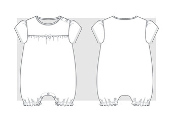 Newborn’s baby girls summer overall technical sketches.