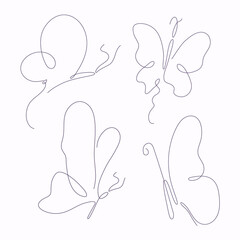 Set of butterflies in one line style for a logo or decorative element. Vector illustration in trendy outline style.
