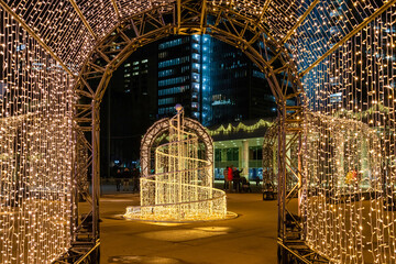 Christmas Lights During the Cavalcade of Lights Festival in Nathan Phillips Square, Toronto, Canada