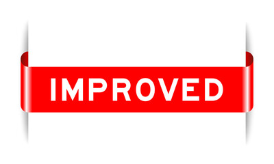 Red color inserted label banner with word improved on white background