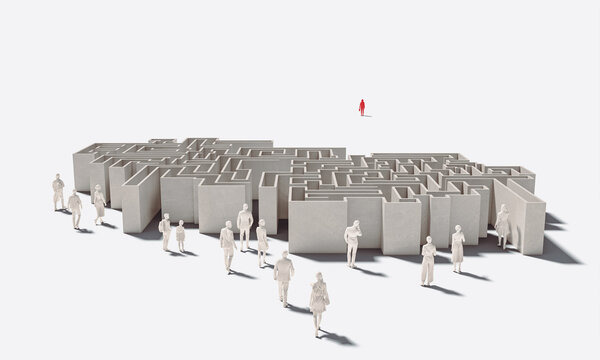 people facing a maze.