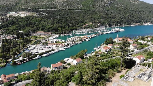 Rozat, Croatia. Dubrovnik marina aerial view with ria coastal inlet known as Rijeka Dubrovacka.