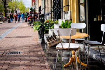 Tables and chairs in street