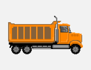 Illustration of orange dump truck in pixel art style