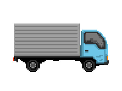 Illustration of small cargo truck in pixel art style