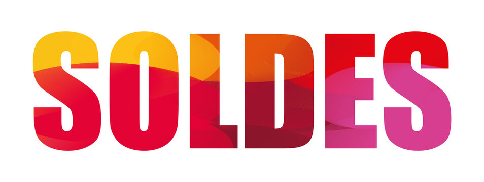 Soldes. Mot en fran&ccedil;ais. Illustration vectorielle aux couleurs chaudes de coucher du soleil.