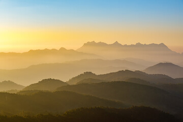 Thailand with forest trees and green mountain hills, Doi Luang Chiang Dao mountains, Chiang mai, Thailand.