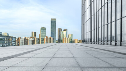 Fototapeta na wymiar Panoramic skyline and modern commercial office buildings with empty square floors in Beijing