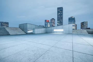  Panoramic skyline and modern commercial office buildings with empty square floors in Beijing at night © ABCDstock