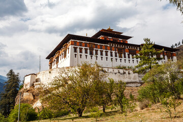 Fototapeta na wymiar Exterior of Rinpun Dzong monastery in Paro, Bhutan, Asia