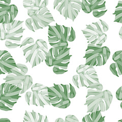 Fototapeta na wymiar Monstera leaves tropical seamless pattern. Palm leaf endless wallpaper.